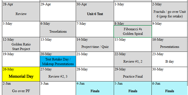 Unit Schedule